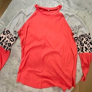 Coral and Animal Print Women's Top